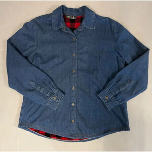 Riders By Lee Denim Flannel Lined Long Sleeve Button Down Blouse Size Medium